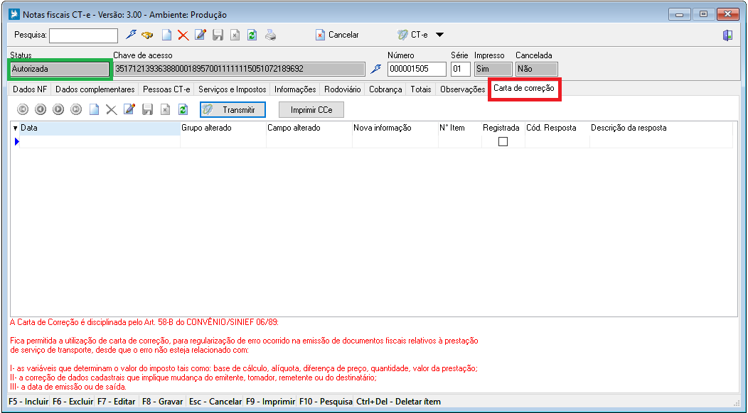 Nota Fiscal > NTF0054 - Notas Fiscais CT-e